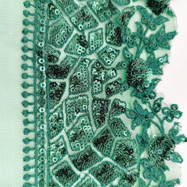 Green Net Lace Trim with Floral Embroidery And Sequins, Sari Border, Embroidered Trim